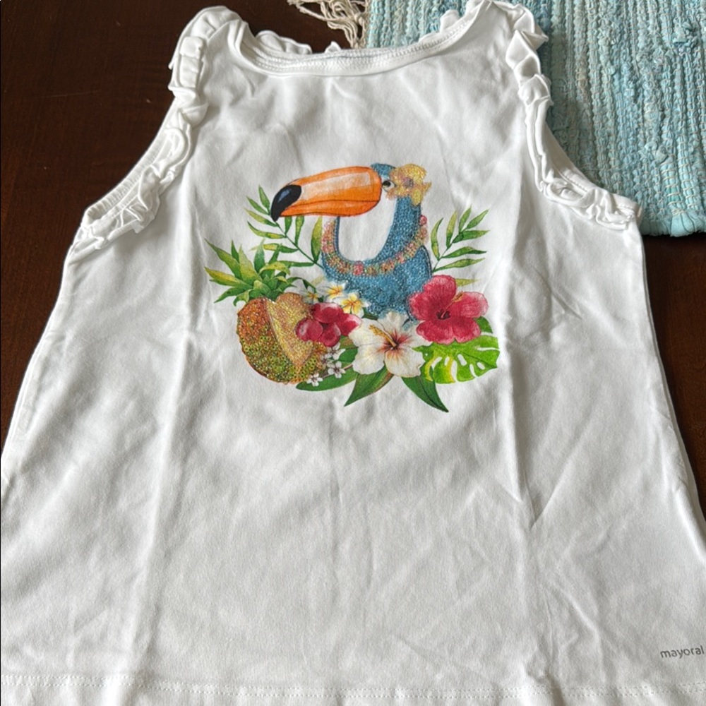 Mayoral Orange and White Tank Tops with Nature-Inspired Designs